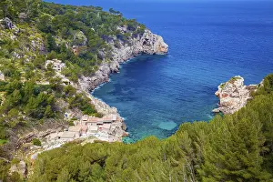 Balearic Islands Coastal Scenery Drucke: Aerial view of the beach Cala de Deia