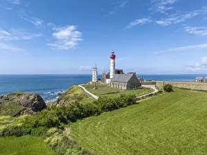 Aerial View Of Red Lighthouse Drucke: Aerial view of the distinctive red