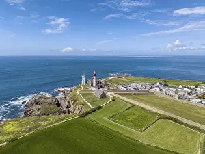 Aerial View Of Red Lighthouse Drucke: Aerial view of the distinctive red