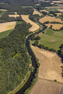 Munsterland Landscape Photo Drucke: Aerial view, Ems parallel to the B64