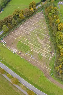 Agricultural Land Use Aerials Drucke: Aerial view of a field with sections under construction