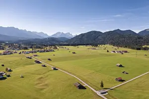 Southern Germany Agricultural Scene Drucke: Aerial view, fields with barns