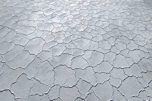 Desolate Landscape Photography Drucke: Aerial view of a saline mudflat with a distinctive cracked surface pattern