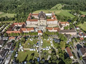 German Federal Republic Religious Building Drucke: Aerial view of the Wiblingen monastery complex