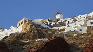 Santorini Island Drucke: Afternoon light, blue cloudless sky