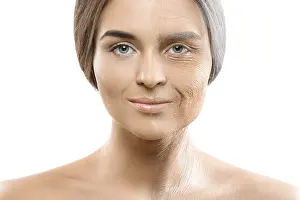 Professional Makeup Artist Work Drucke: Aging concept. Comparison of young and old