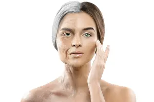Professional Makeup Artist Work Drucke: Aging concept. Comparison of young and old