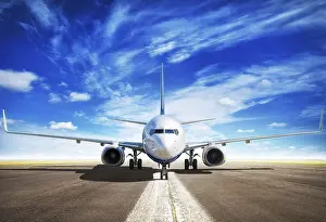 Deserted Airport Runway Drucke: airplane on a runway is ready for take off