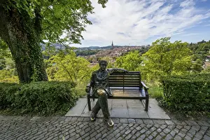 Swiss Cityscape Photography Drucke: Albert Einstein sitting on a bench