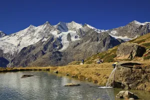 European Mountain Panorama Drucke: Alpine landscape with small waterfall