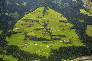 Aerial View Of Austria Drucke: Alpine meadows with serpentine paths