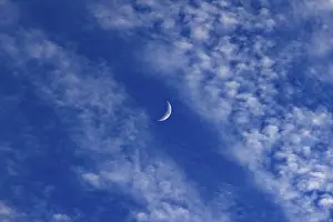 Crescent Moon Drucke: Altocumulus clouds with crescent moon