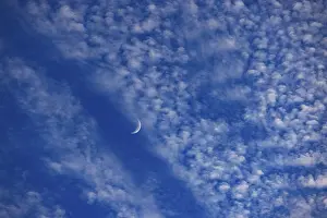 Upper Austria Weather Drucke: Altocumulus clouds with crescent moon