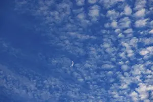 Cloudy Weather Europe Drucke: Altocumulus clouds with crescent moon