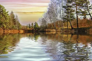 Atmospheric Sunset Photography Drucke: Amazing beautiful reflections and sunset over the lake