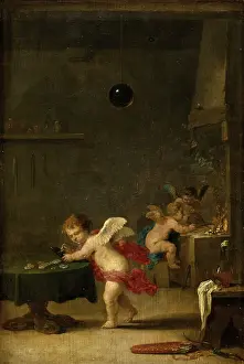 Belgian Artist Paintings Drucke: Amoretti in an alchemist's workshop (ca)
