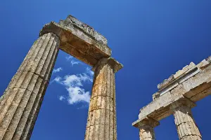 Peloponnese Greece Tourism Drucke: Ancient columns rising into the clear sky