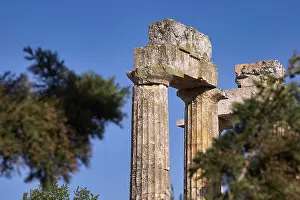 Peloponnese Archaeological Site Drucke: Ancient columns with trees in the foreground