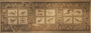 Southeast Europe Archeology Drucke: Ancient mosaic with various animals and geometric patterns