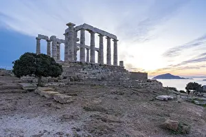 Cape Sounion Greece Drucke: Ancient Temple of Poseidon at sunset