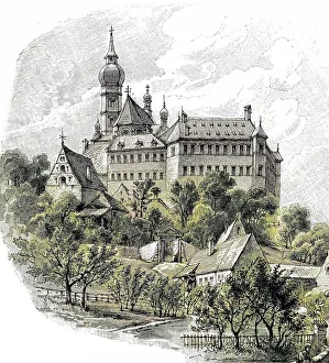 Bavarian Landscape Photos Drucke: Andechs Monastery in 1875, Bavaria