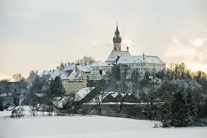 Winter Evening Atmosphere Drucke: Andechs Monastery in winter, sunset