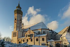 Upper Bavaria Monastery Drucke: Andechs Monastery in winter, sunset