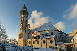 German Federal Republic Monastery Complex Drucke: Andechs Monastery in winter, sunset