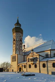Monastery Complex No People Drucke: Andechs Monastery in winter, sunset