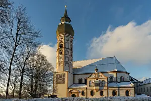 Baroque Church In Germany Drucke: Andechs Monastery in winter, sunset