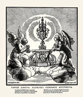 Old Testament Biblical Figures Drucke: Two angels praying in front of a monstrance