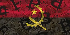 Drucke von Angolanische Flagge mit Bitcoins im Hintergrund. Bitcoin-Kryptowährung mit angolanischer Flagge, Investoren in Blockchain-Technologie Verwandte Bilder Drucke: Flagge von Angola mit Bitcoins im Hintergrund.