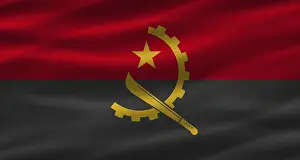 Drucke von Angolanische Flagge mit Stofftextur. Realistische Flagge von Angola weht, Nationalflagge Verwandte Bilder Drucke: Flagge von Angola mit Textur der Seide.