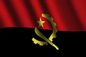 Drucke von Das angolanische Flagge weht im Wind Verwandte Bilder Drucke: Die angolanische Flagge weht im Wind.