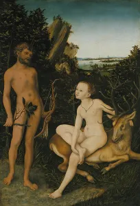 Lucas Cranach Elder Paintings Drucke: Apollo and Diana in the Forest
