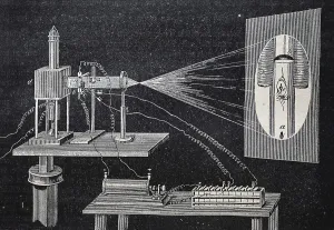 European Historical Artifact Drucke: Apparatus for demonstrating the deflection of cathode rays by magnets