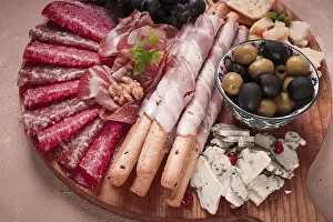 Salami And Cheese Board Drucke: Appetizer, assortment, set, sausage