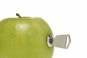 Single Object Studio Shot Drucke: Apple with lock and key