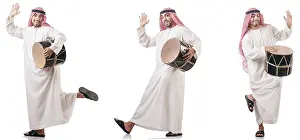 White Background Music Instrument Drucke: Arab man with drum isolated on white