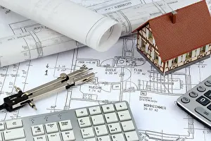 Construction Site Photos Drucke: An architect's plan for the construction of a new home