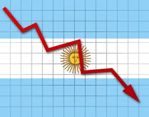 Argentine Flag Drucke: The Argentine flag and arrow graph going down