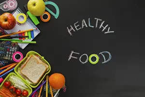 Educational Institution Equipment Drucke: Arranged snacks school materials