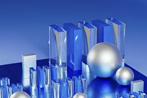 Digitale Kunst Drucke: Eine Reihe geometrischer Formen in blau gefasst beleuchtet eine beeindruckende 3D-Technologiemilieu