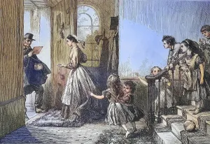 Restored Historical Image Drucke: The arrival of the postman at the chateau