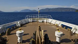 Ithaca Island Greece Drucke: Arrival by ship, ferry, bow of the ship
