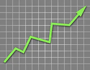 Grey Background Cutout Drucke: Arrow graph going up on gray background