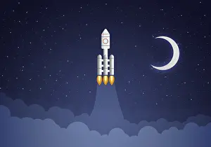 Futuristic Space Art Drucke: Art launch rocket with sky space. Startup concept