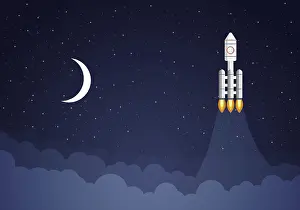 Space Rocket Launch Drucke: Art launch rocket with sky space. Startup concept