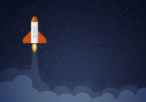 Futuristic Space Art Drucke: Art launch rocket with sky space. Startup concept