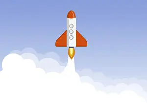 Future Space Travel Drucke: Art launch rocket with sky space. Startup concept